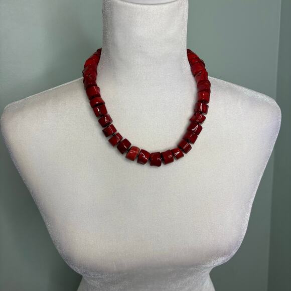 Vintage Chunky Red Coral Necklace, Earring Set - Picture 1 of 10